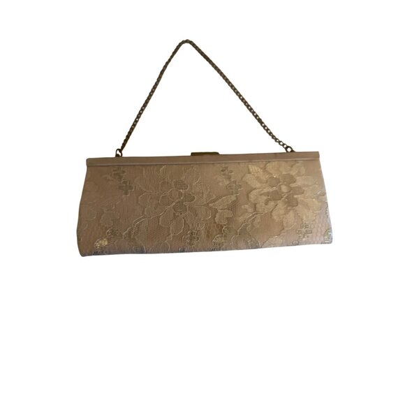 Banana Republic Beige Lace Evening Mini Clutch Chain Strap Y2K Coquette Dance - Picture 3 of 5